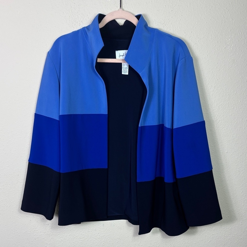 Joseph Ribcoff Colorblock Open Jacket Blue Black size 14